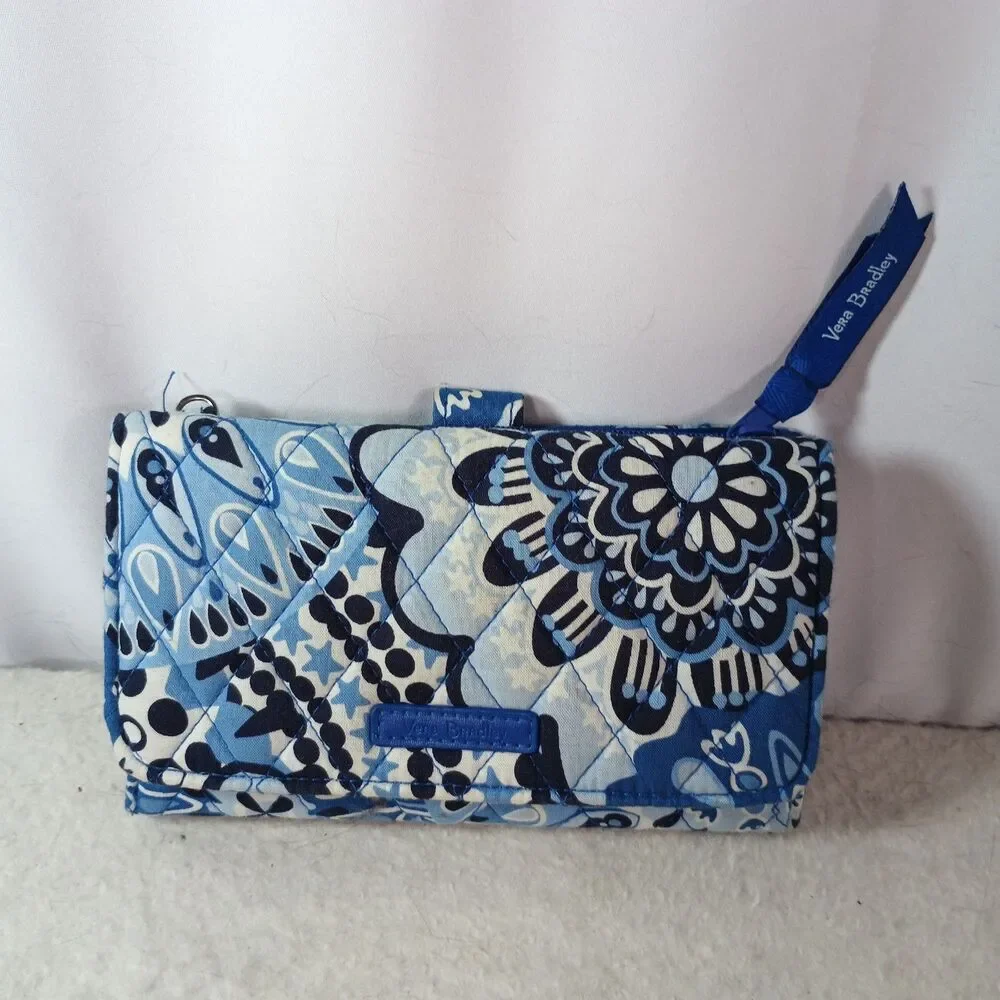 Vera Bradley Blue Star Floral Trifold Wallet Checkbook Organizer Cotton Quilted - Picture 2 of 12